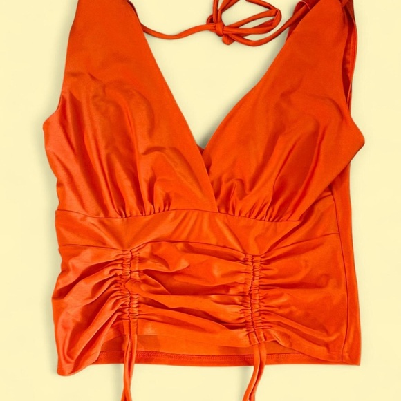 Vibrant Orange Ruched Halter Top - Picture 1 of 4